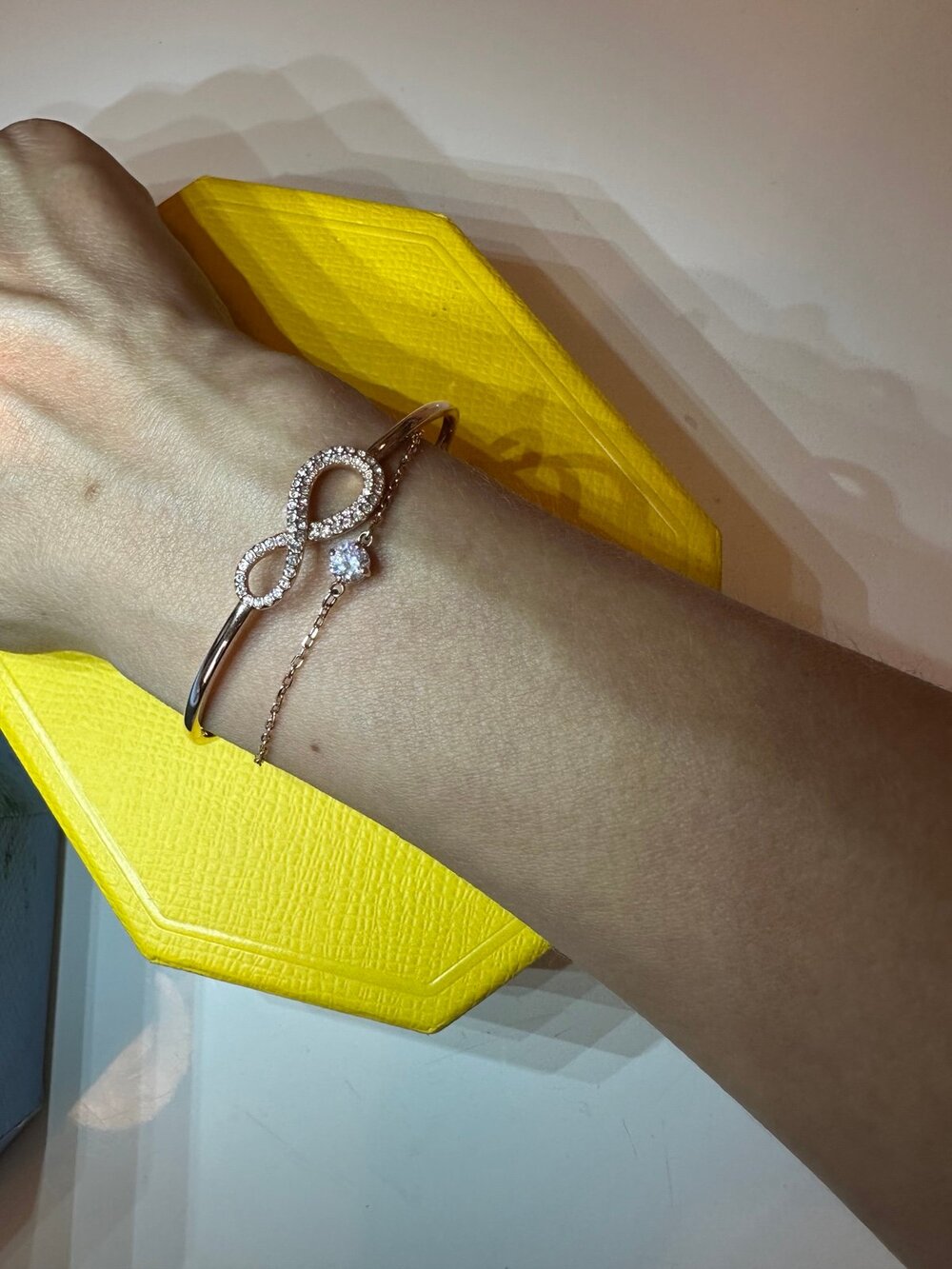 Swarovski Hyperbola Infinity Charm Bracelet Rose Gold Tone